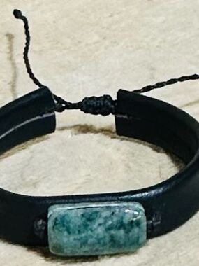 Artisan Black Leather Natural Jade Stone Guatemalan Artisan